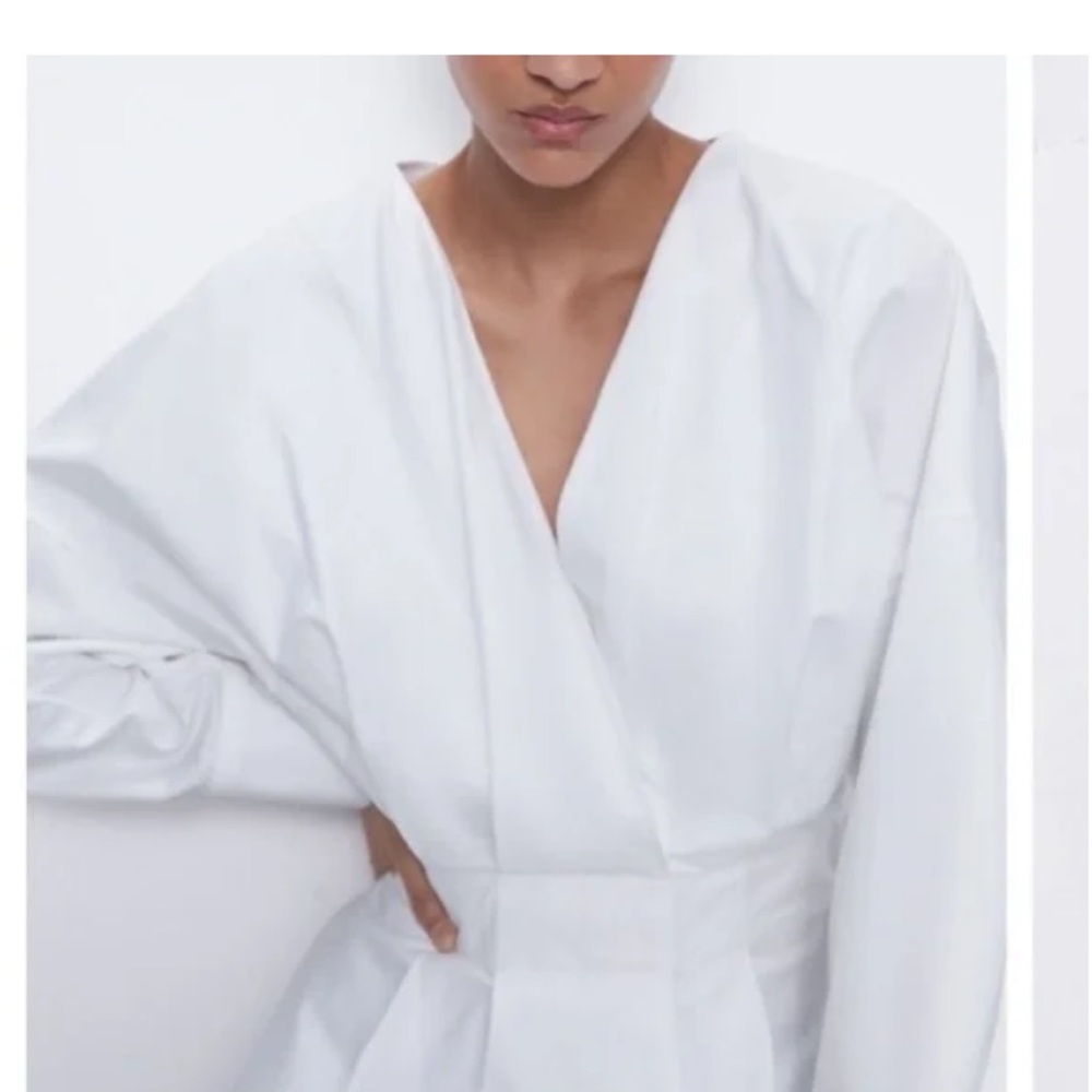 NWT Zara White Poplin Contemporary Minimalist Faux Wrap Mini Dress/Tunic